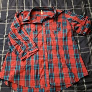 Plaid Button Down Shirt with Cinched Waist